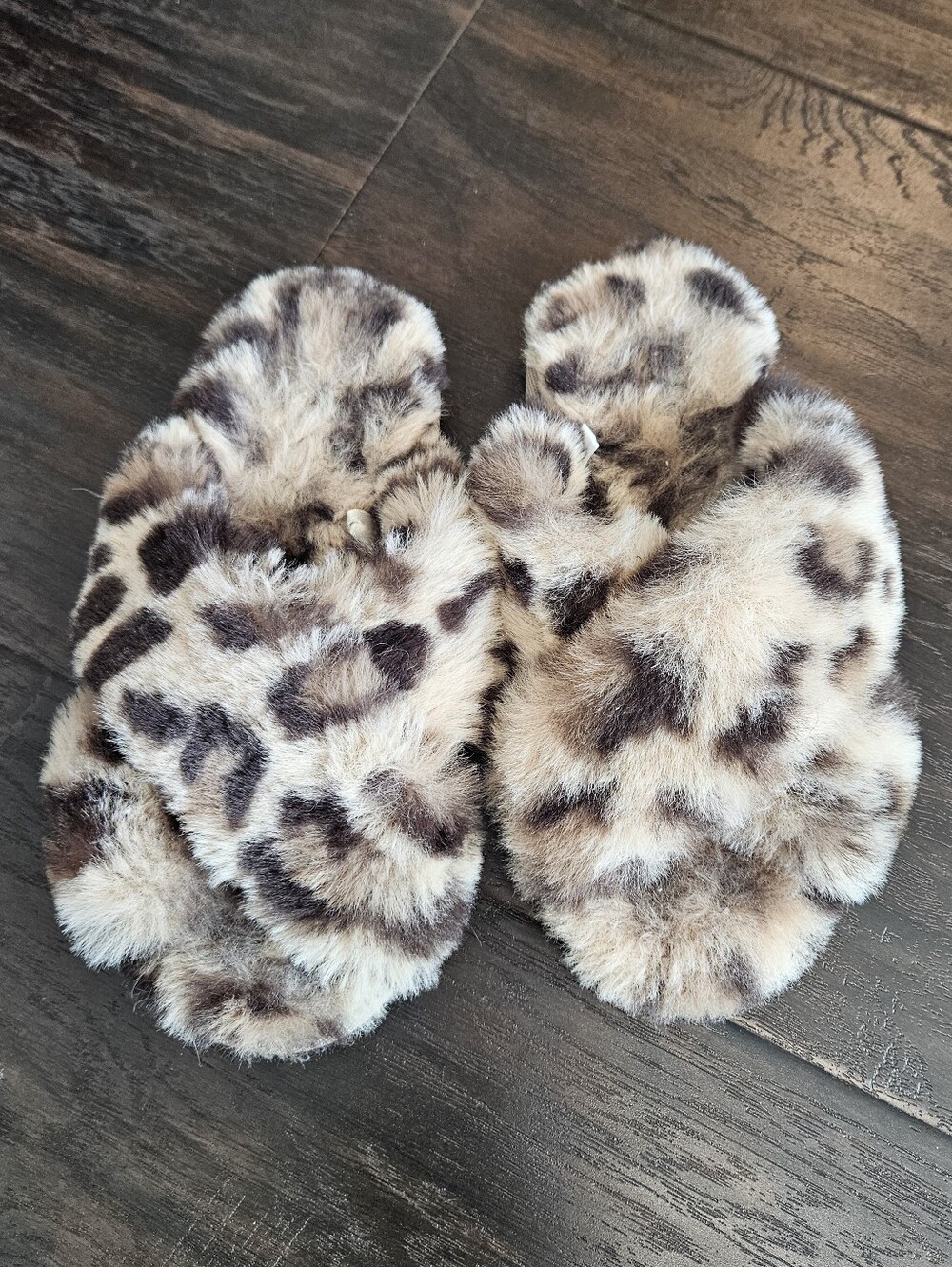 Leopard Print Faux Fur Slippers - Kids Size 2/3